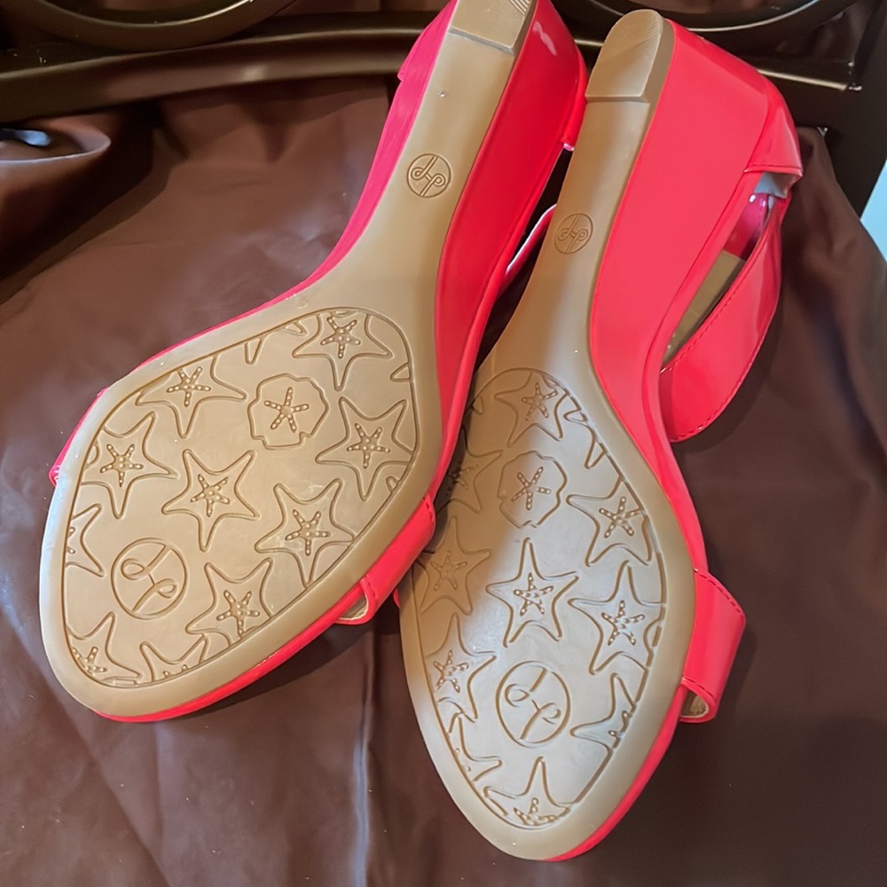 Lindsay Phillips “Mitzi” snap platform wedge sandals sz7 coral w/1 set snaps - Picture 4 of 8